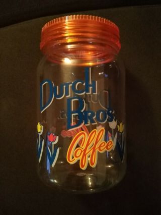 Dutch Bros Brothers Coffee Tulip Mason Jar Style Travel Cup Mug With Lid - Rare