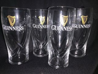 4 Guiness Brewed In Dublin Galaxy Style 20 Oz Beer Glass Raised 3d Harp 6 - 3/4 "