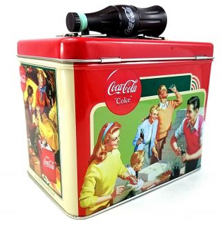 Coca - Cola Soda Coke Retro Collectible Gift Tin Box Container With Bottle Handle