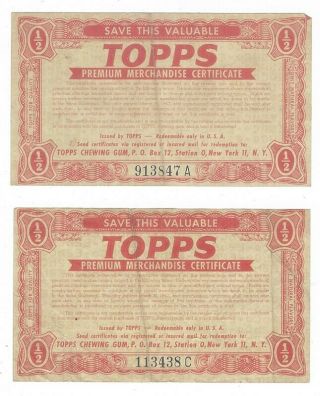 Topps Chewing Gum 1947 Premium Merchandise Certificates (2)
