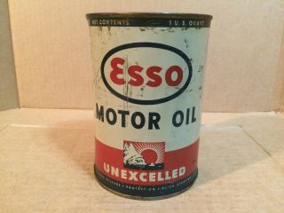 Vintage 1930s Esso No.  3 " Unexcelled " Full Oil Can Rare Old Mobil Tydol Conoco