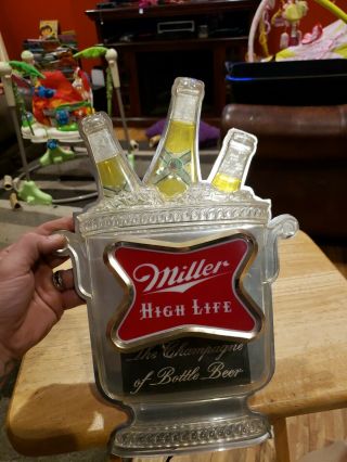 Vintage Miller High Life 1950’s 3 Bottle Bucket Lighted Sign Model F - 1031 3