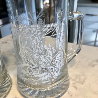 JAMES MEGER GLASS DEER STEIN Etched German Glass w/ Pewter 3