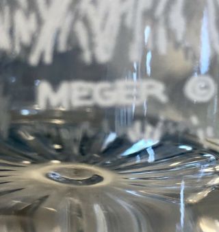 JAMES MEGER GLASS DEER STEIN Etched German Glass w/ Pewter 5