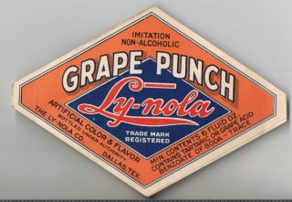 Early 1900s Soda Pop Bottle Label Grape Punch The Ly - Nola Co.  Dallas,  Tex.