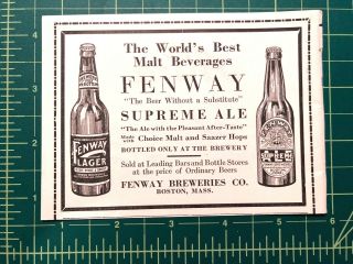 1916 Print Ad Fenway Supreme Ale Fenway Breweries Boston