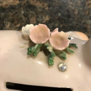 LEFTON Vintage Hand Painted Bejeweled PIG Piggy Bank w/Fragile Porcelain Flowers 8