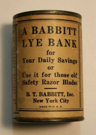 Vintage B.  T.  Babbitt Lye Bank,  for Your Daily Savings or old Safety Razor Blades 2