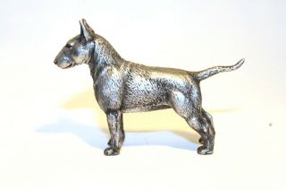 Bull Terrier Statuette,  Dog Miniature Pewter Figurine Tin,  Silver Color