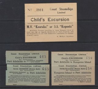 3 Tickets Coast Steamships Kooraka & Kopoola Port Adelaide South Australia C1910