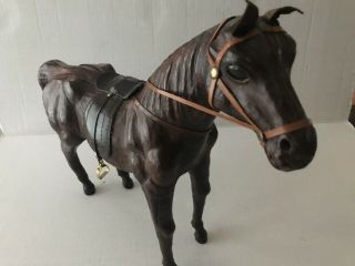 Vintage Horse Art Shelf Statue Artist Model Leather Over Frame Brown 14 X 13
