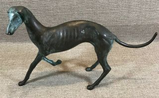 Vintage Brass Greyhound Whippet Statue Figurine 7” Tall 10.  5” Long Estate Find