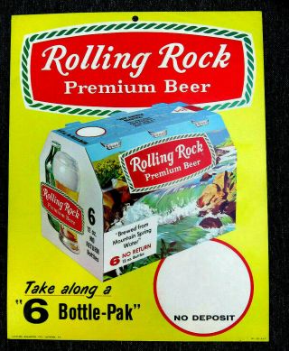 1966 Rolling Rock Premium Beer 6 Bottle Pack 13.  5 X 10.  5 " Store Sign Latrobe Pa