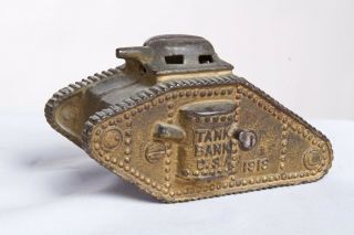 Antique 1918 Cast Iron Usa Tank Penny Bank