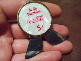 Vintage Coca Cola Round Knife Fob " At All Fountains 5 Cents " 2 Blade