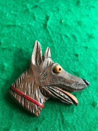 Depression Era Carved Wood German Shepherd Dog Head Pin