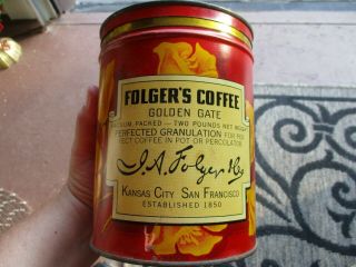 RARE VINTAGE FOLGERS COFFEE CAN 2 lb POUND 1931 EMPTY TIN CLIPPER SHIP FLOWERS 4