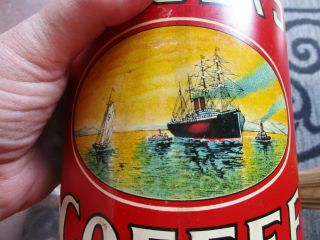 RARE VINTAGE FOLGERS COFFEE CAN 2 lb POUND 1931 EMPTY TIN CLIPPER SHIP FLOWERS 7