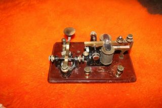 Antique J.  H.  Bunnell telegraph key and sounder combo on engraved wood base 2