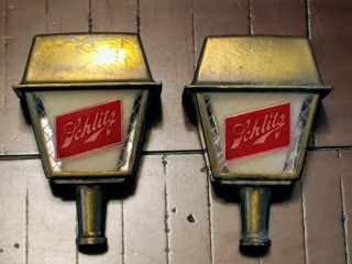 2x Vintage Schlitz Beer Tap Handle 1964,  Lucite & Brass Milwaukee Wisconsin
