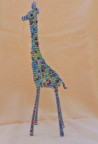 Folk Art Giraffe Hand Made Colored Glass Beads & Steel Wire