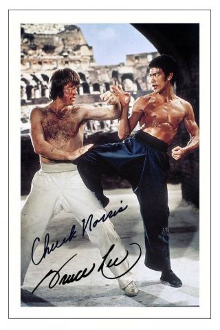 Bruce Lee & Chuck Norris Way Of The Dragon Autograph Signed Photo Print
