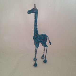 Handmade African Turquoise Beaded Wire Giraffe 10.  5 