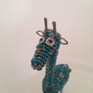 Handmade African Turquoise Beaded Wire Giraffe 10.  5 