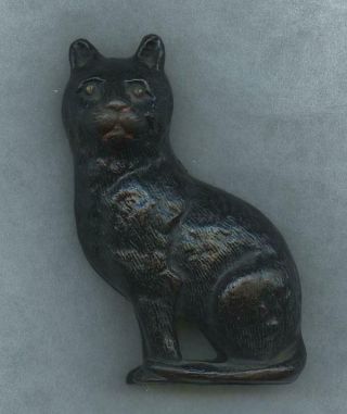 18 - 1900’s Small Figural Cast Iron Black Cat Still Bank - Paint & Detail