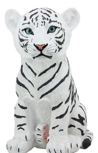 Large 10 " H White Tiger Cub Statue Figurine Home Decor Wild Life Animal