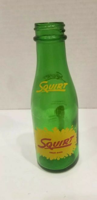 Vintage 5 1/2 " Mini Green Glass Empty Squirt Soda Bottle - Rare