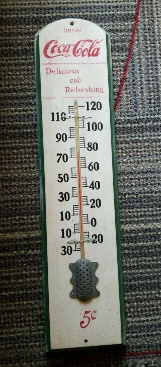 Vintage Coca Cola Soda Pop Gas Station Advertising Wood Thermometer Sign Repop