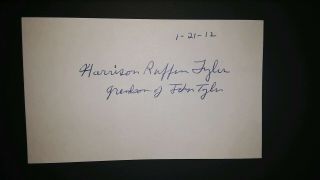 Harrison Ruffin Tyler Autograph Grandson Of 10th President John Tyler 3x5 Card