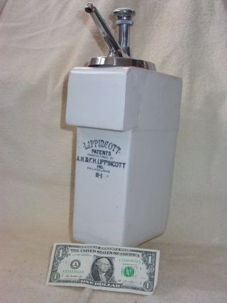 Antique,  " Lippincott ",  Porcelain,  Vanilla,  Soda Fountain Dispenser