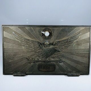 Vintage Antique Brass Post Office Mail Box Door W/hinge Plate War Eagle Emblem