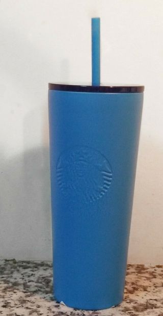 Starbucks Cold Cup Matte Blue Stainless Steel Siren Tumbler 16 Fl Oz