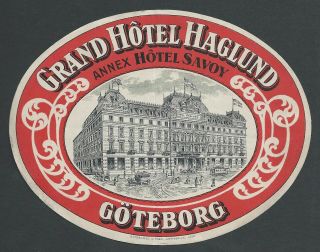 Grand Hotel Haglund Goteborg Sweden - Vintage Luggage Label