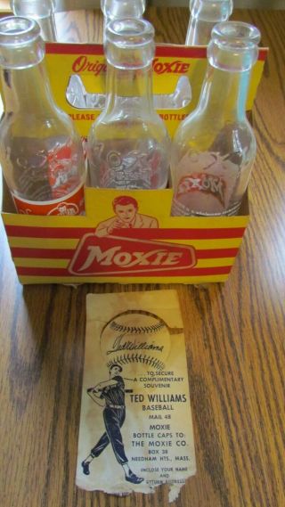 Moxi Bottles,  Six Pack With Carrier,  Ted Williams Baseball Give Away
