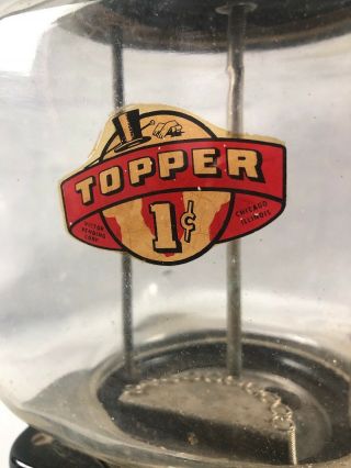 1950 ' s Vintage Victor Topper Glass Globe 1¢ Gumball Machine Missing Hinge Door 5