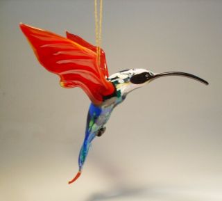 Blown Glass Figurine Bird Hanging Red and Blue HUMMINGBIRD Ornament 2