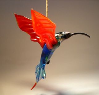 Blown Glass Figurine Bird Hanging Red and Blue HUMMINGBIRD Ornament 3