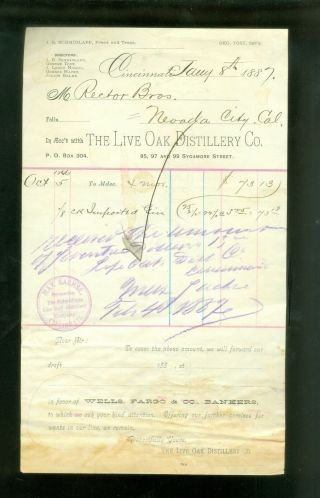 1887 Letterhead Cincinnati Distillery To Nevada City Rector Bros.