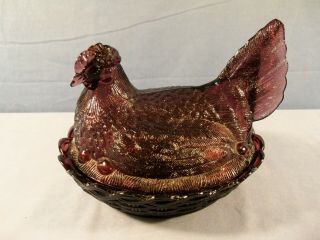 Large Amethyst Purple Glass Hen On The Nest Covered Candy Dish