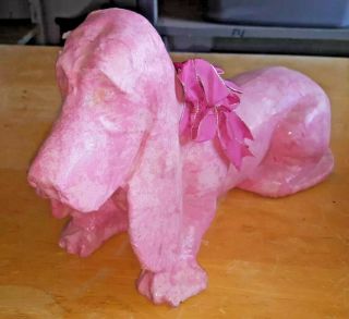 Pink Paper Mache Vintage Basset Hound Dog