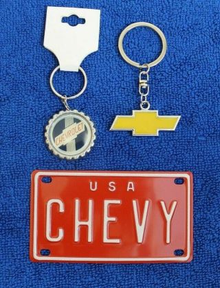 Chevy Novelty Key Rings Key Chain Mini License Plate Usa Accessory Bowtie Badge
