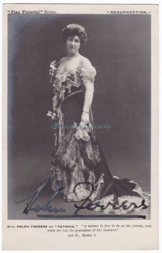 Stage Actress Helen Ferrers In Resurrection.  Signed Postcard