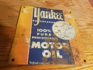 Rare Vintage Yankee Pure Motor Oil Tin Sign Old Gas Station Service Garage Farm