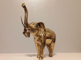 Gold Elephant Collectable Trunk Up Unique 16 Inch High