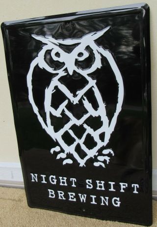 Night Shift Brewing Co Metal Beer Sign Everett Ma Microbrew Tin Tacker Micro Owl
