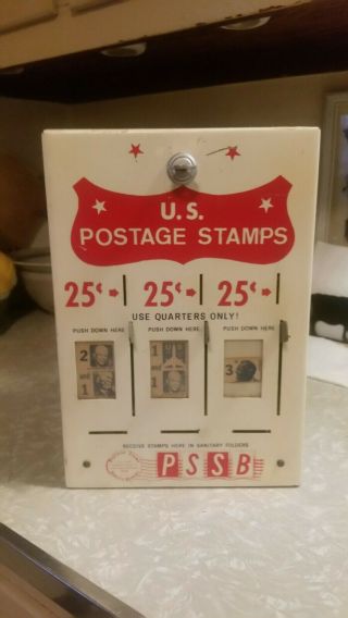 Vintage Us Postage Stamps.  25 Dispenser Metal Vending Machine